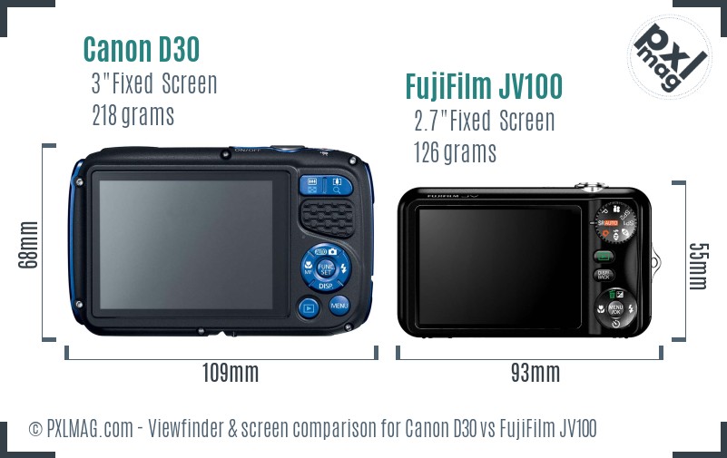 Canon D30 vs FujiFilm JV100 Screen and Viewfinder comparison