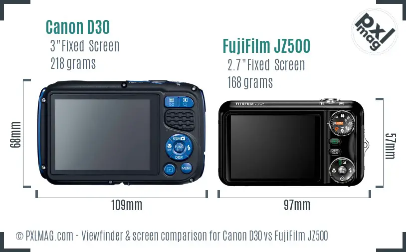 Canon D30 vs FujiFilm JZ500 Screen and Viewfinder comparison Canon D30 vs FujiFilm JZ500 Screen and Viewfinder comparison