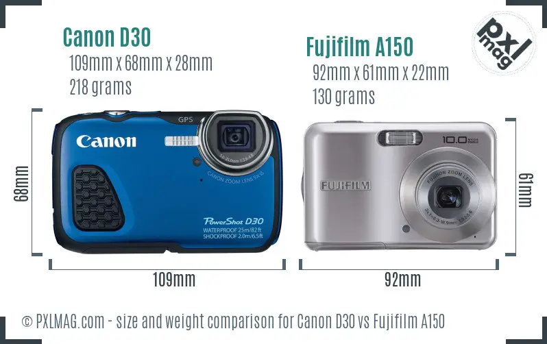 Canon D30 vs Fujifilm A150 size comparison Canon D30 vs Fujifilm A150 size comparison