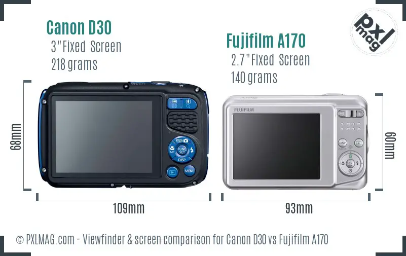 Canon D30 vs Fujifilm A170 Screen and Viewfinder comparison