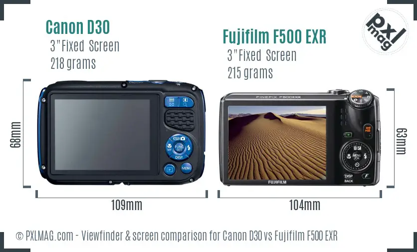 Canon D30 vs Fujifilm F500 EXR Screen and Viewfinder comparison Canon D30 vs Fujifilm F500 EXR Screen and Viewfinder comparison