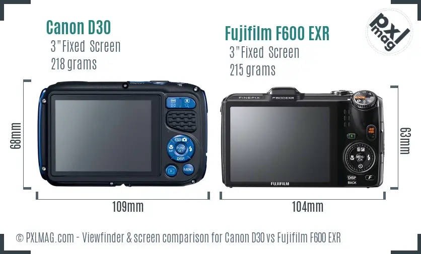 Canon D30 vs Fujifilm F600 EXR Screen and Viewfinder comparison
