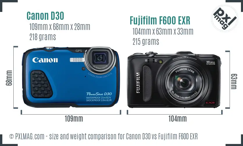 Canon D30 vs Fujifilm F600 EXR size comparison