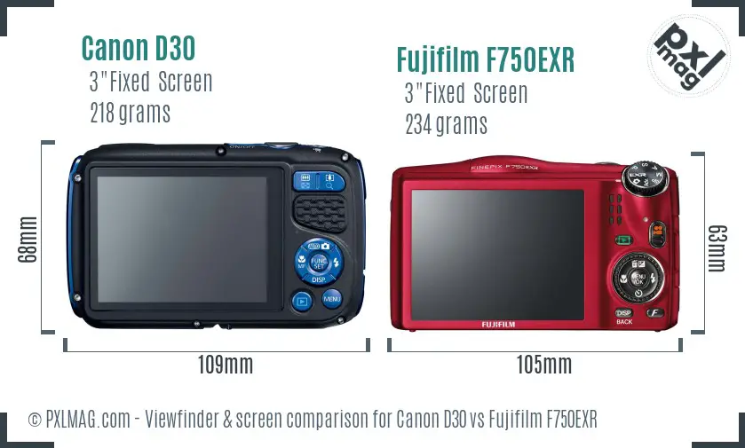 Canon D30 vs Fujifilm F750EXR Screen and Viewfinder comparison