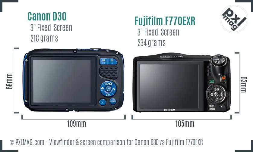 Canon D30 vs Fujifilm F770EXR Screen and Viewfinder comparison