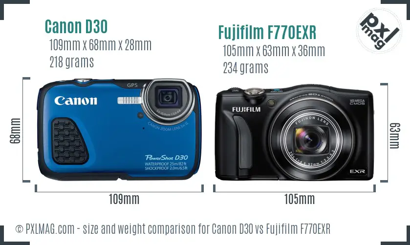 Canon D30 vs Fujifilm F770EXR size comparison