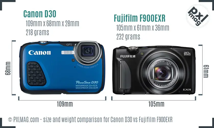 Canon D30 vs Fujifilm F900EXR size comparison Canon D30 vs Fujifilm F900EXR size comparison