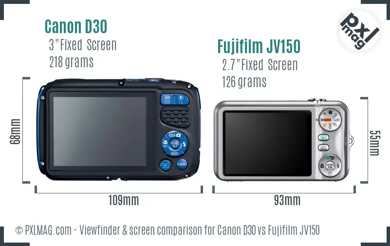 Canon D30 vs Fujifilm JV150 Screen and Viewfinder comparison