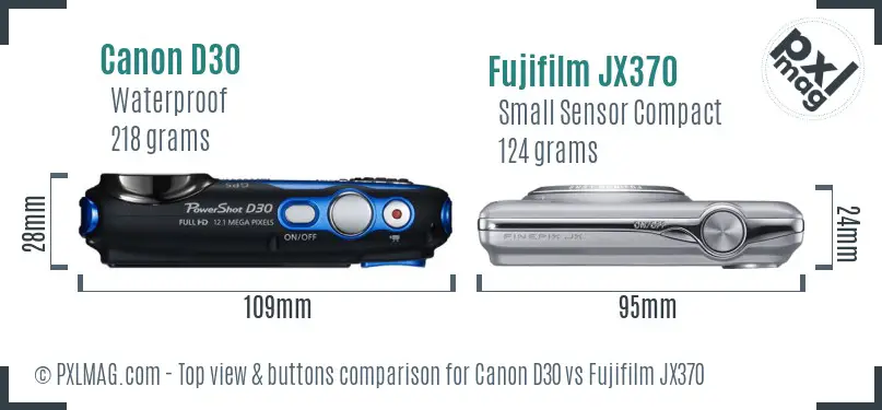 Canon D30 vs Fujifilm JX370 top view buttons comparison