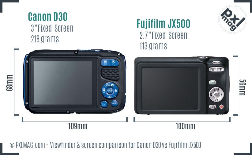Canon D30 vs Fujifilm JX500 Screen and Viewfinder comparison