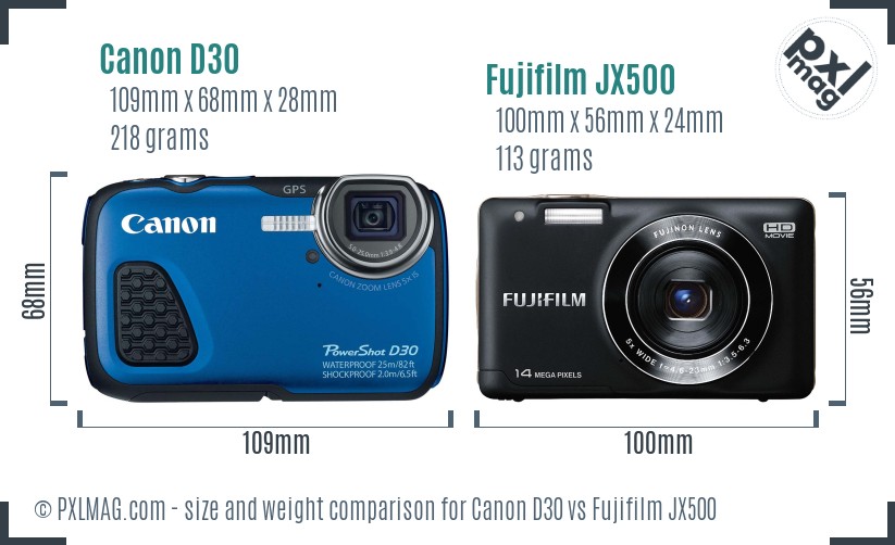Canon D30 vs Fujifilm JX500 size comparison Canon D30 vs Fujifilm JX500 size comparison