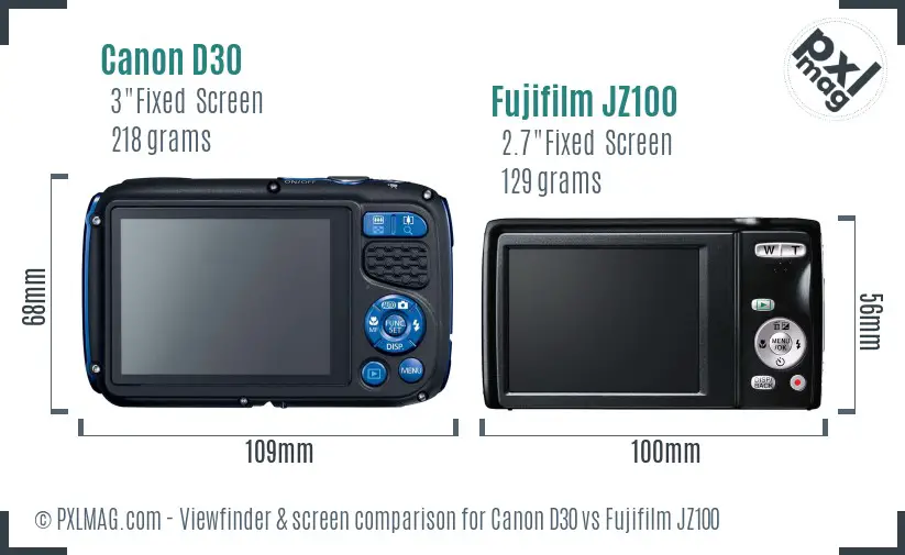 Canon D30 vs Fujifilm JZ100 Screen and Viewfinder comparison