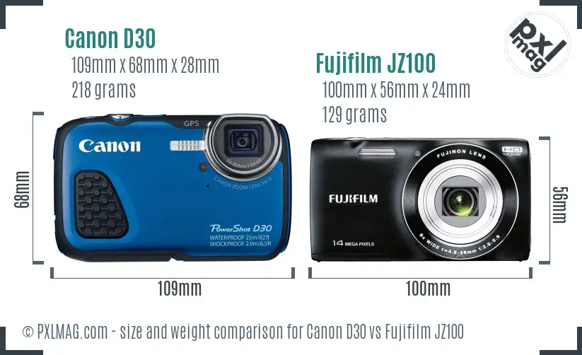 Canon D30 vs Fujifilm JZ100 size comparison