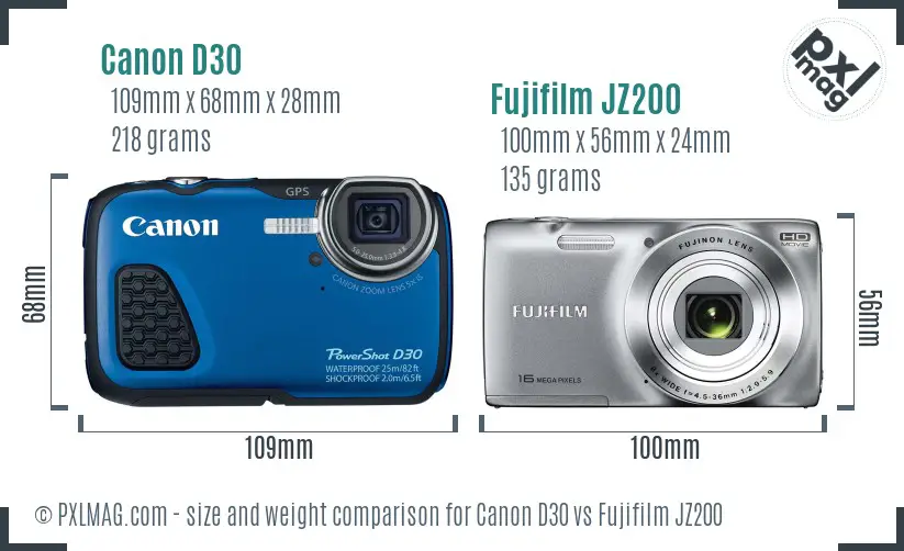 Canon D30 vs Fujifilm JZ200 size comparison Canon D30 vs Fujifilm JZ200 size comparison