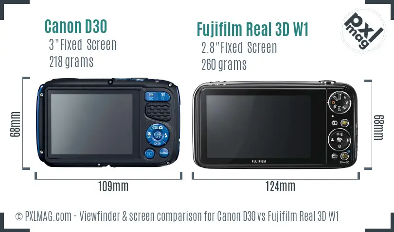 Canon D30 vs Fujifilm Real 3D W1 Screen and Viewfinder comparison
