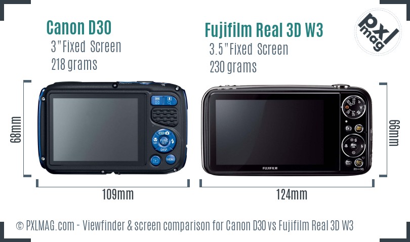 Canon D30 vs Fujifilm Real 3D W3 Screen and Viewfinder comparison