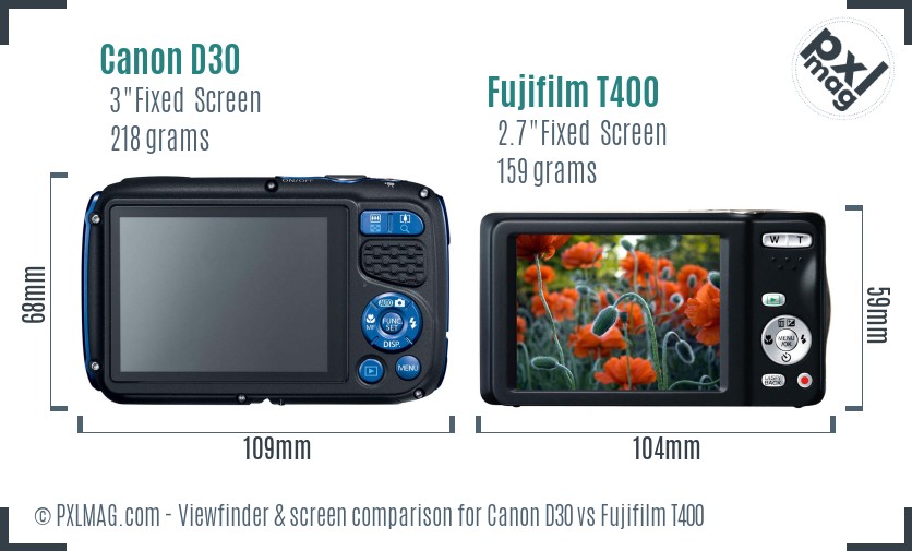 Canon D30 vs Fujifilm T400 Screen and Viewfinder comparison