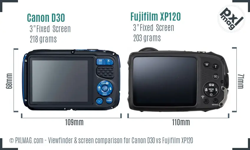 Canon D30 vs Fujifilm XP120 Screen and Viewfinder comparison