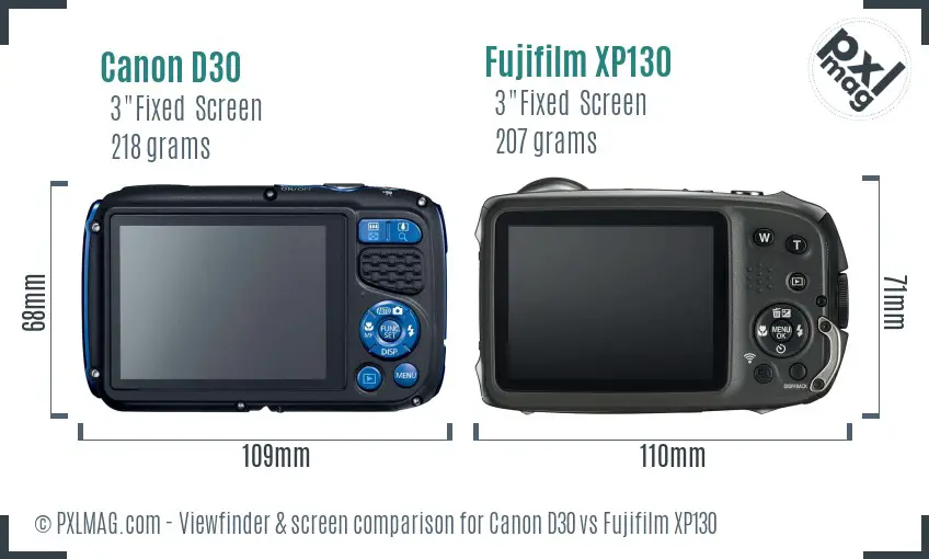 Canon D30 vs Fujifilm XP130 Screen and Viewfinder comparison