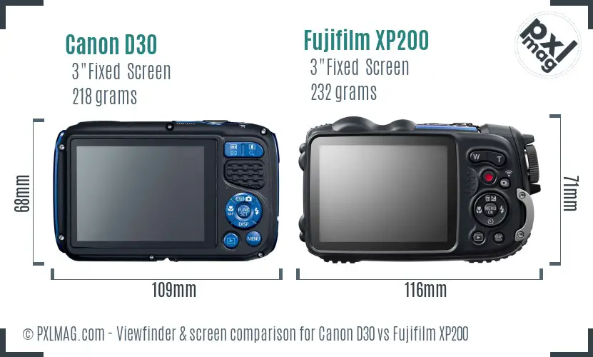 Canon D30 vs Fujifilm XP200 Screen and Viewfinder comparison