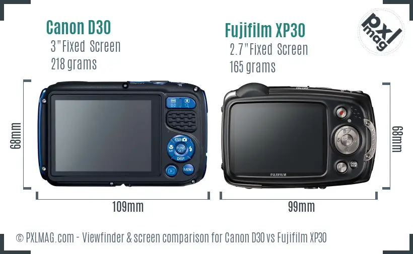 Canon D30 vs Fujifilm XP30 Screen and Viewfinder comparison