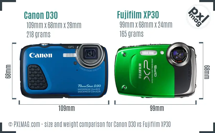 Canon D30 vs Fujifilm XP30 size comparison