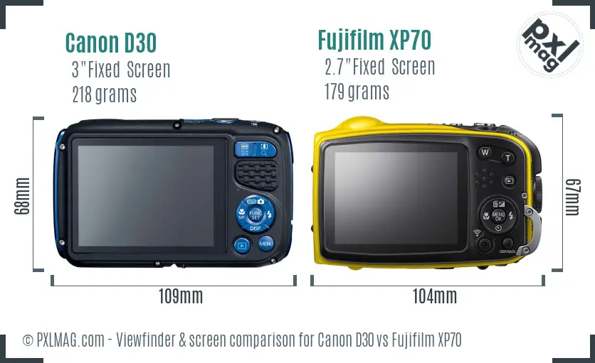 Canon D30 vs Fujifilm XP70 Screen and Viewfinder comparison