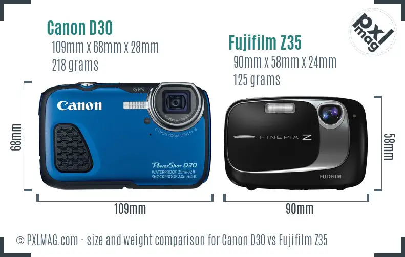 Canon D30 vs Fujifilm Z35 size comparison