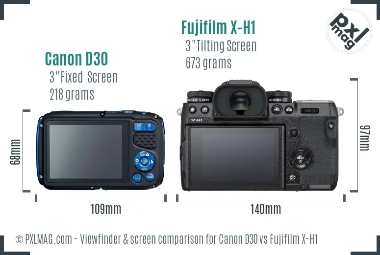 Canon D30 vs Fujifilm X-H1 Screen and Viewfinder comparison