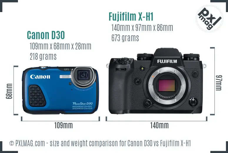Canon D30 vs Fujifilm X-H1 size comparison