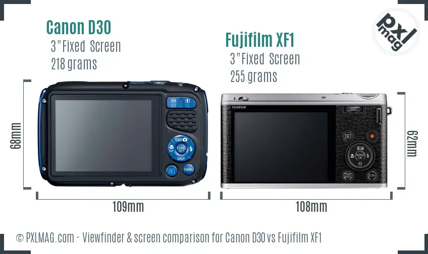 Canon D30 vs Fujifilm XF1 Screen and Viewfinder comparison