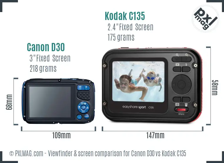 Canon D30 vs Kodak C135 Screen and Viewfinder comparison