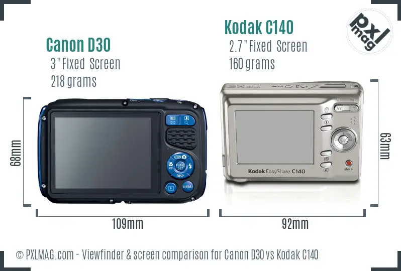 Canon D30 vs Kodak C140 Screen and Viewfinder comparison Canon D30 vs Kodak C140 Screen and Viewfinder comparison