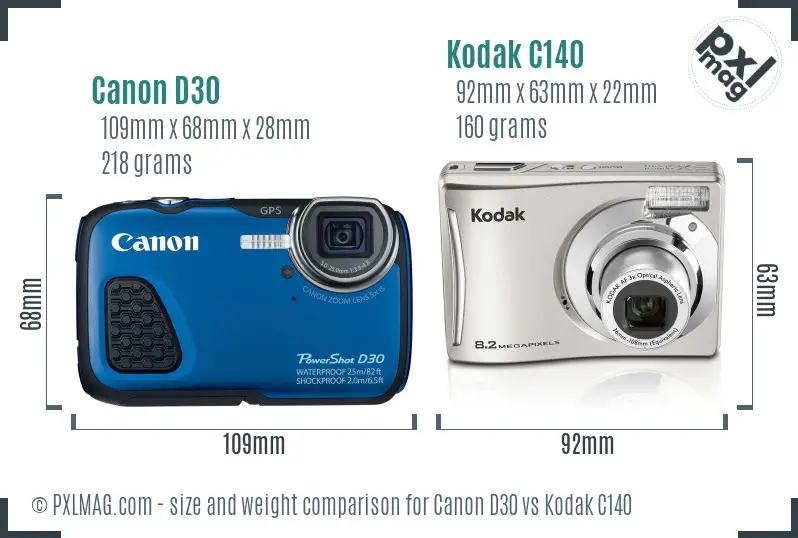 Canon D30 vs Kodak C140 size comparison Canon D30 vs Kodak C140 size comparison