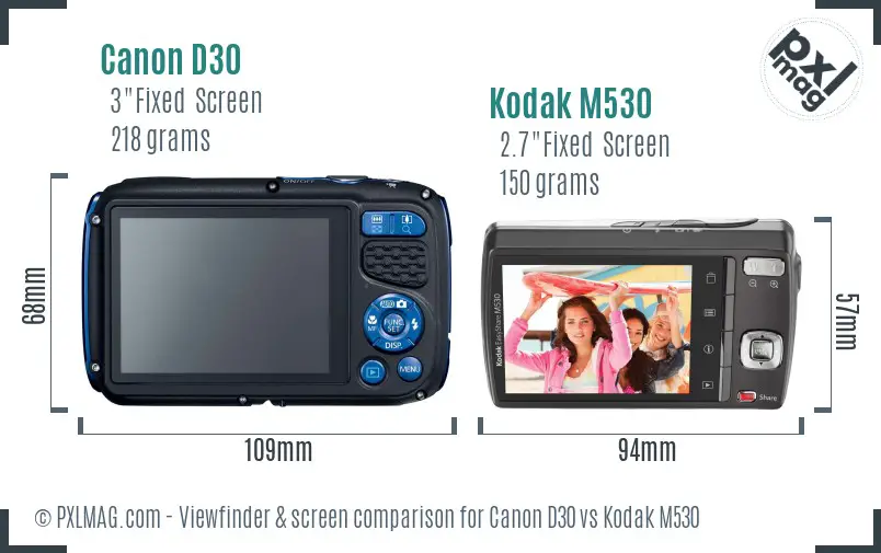Canon D30 vs Kodak M530 Screen and Viewfinder comparison