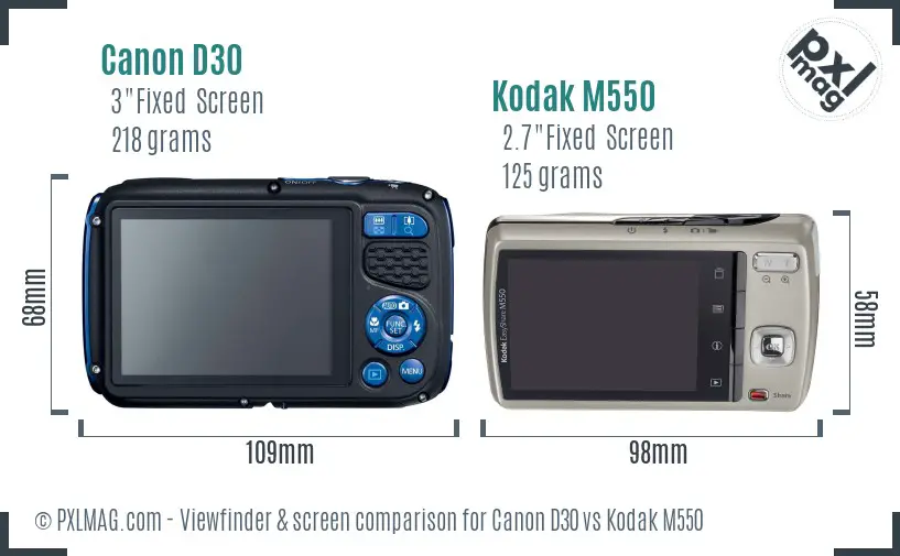 Canon D30 vs Kodak M550 Screen and Viewfinder comparison