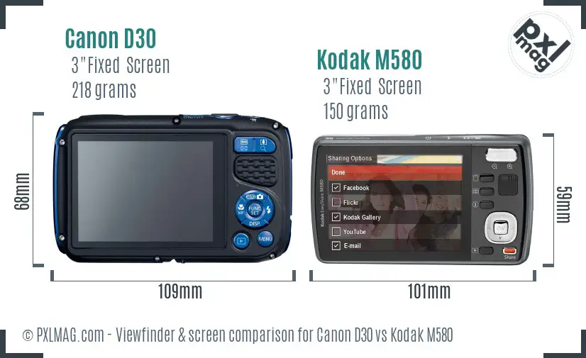 Canon D30 vs Kodak M580 Screen and Viewfinder comparison