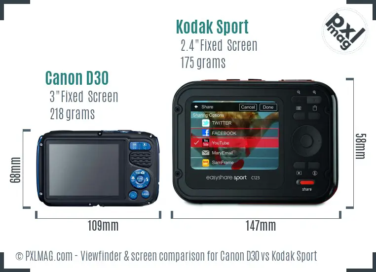 Canon D30 vs Kodak Sport Screen and Viewfinder comparison