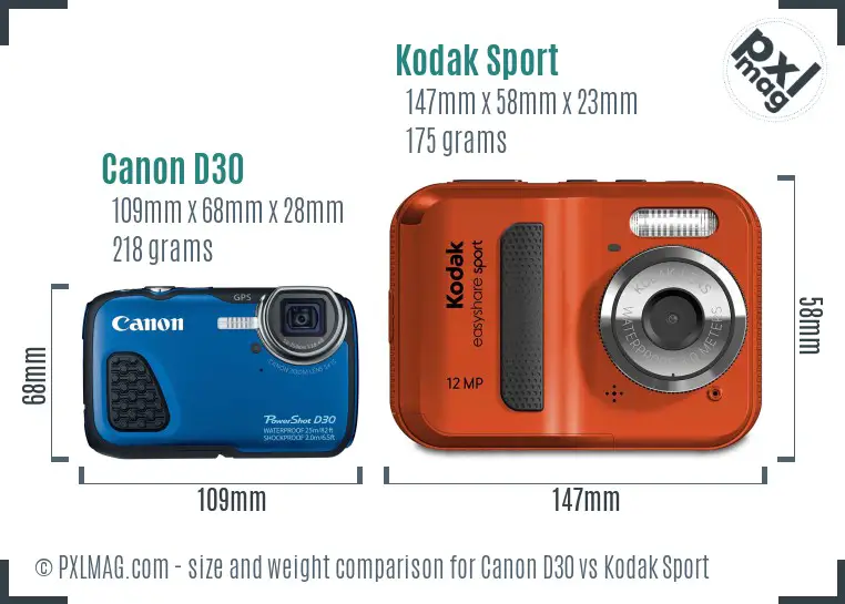 Canon D30 vs Kodak Sport size comparison