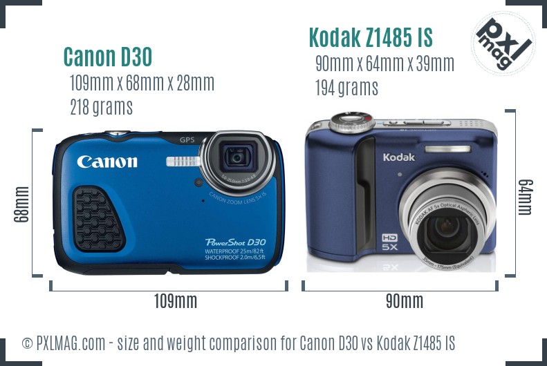Canon D30 vs Kodak Z1485 IS size comparison Canon D30 vs Kodak Z1485 IS size comparison