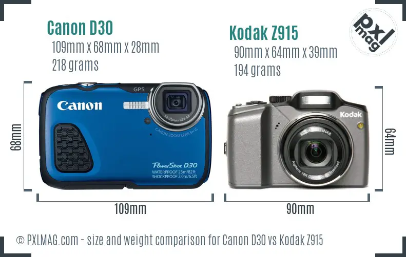 Canon D30 vs Kodak Z915 size comparison