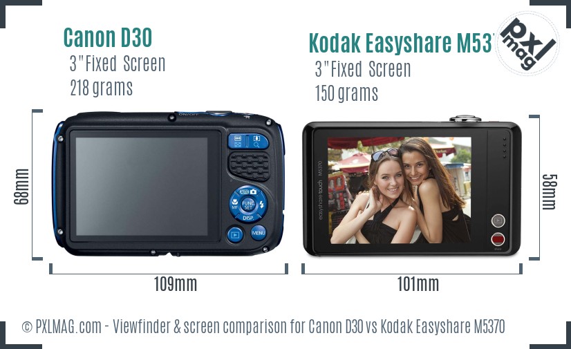 Canon D30 vs Kodak Easyshare M5370 Screen and Viewfinder comparison