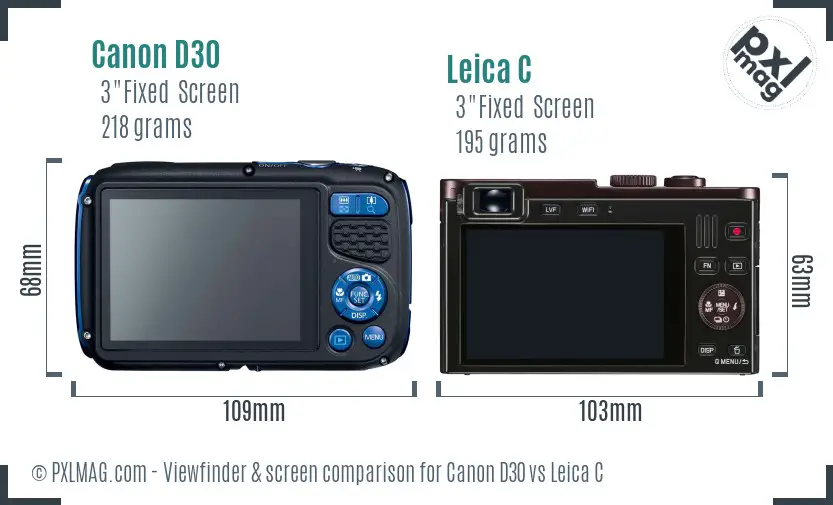 Canon D30 vs Leica C Screen and Viewfinder comparison