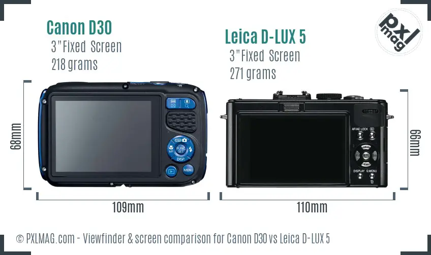 Canon D30 vs Leica D-LUX 5 Screen and Viewfinder comparison