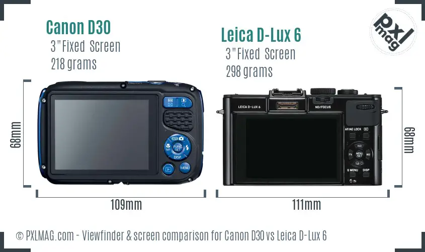 Canon D30 vs Leica D-Lux 6 Screen and Viewfinder comparison Canon D30 vs Leica D-Lux 6 Screen and Viewfinder comparison