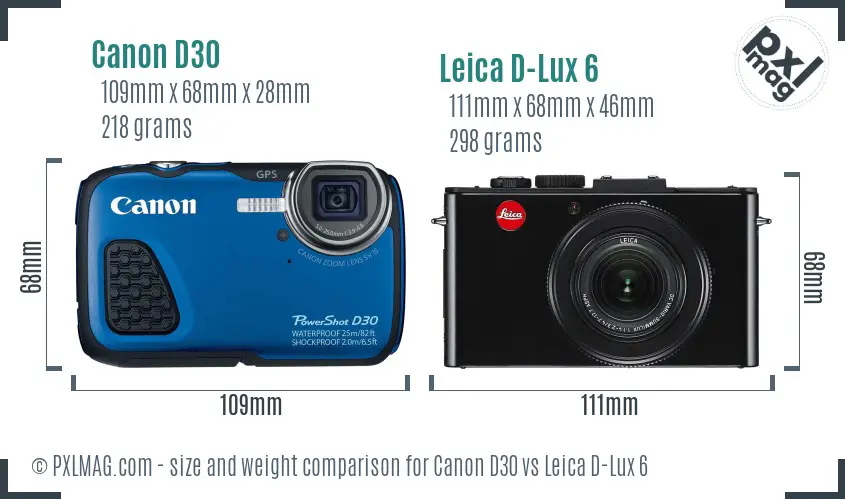 Canon D30 vs Leica D-Lux 6 size comparison Canon D30 vs Leica D-Lux 6 size comparison