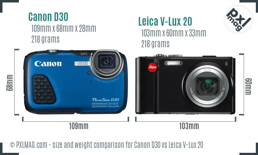 Canon D30 vs Leica V-Lux 20 size comparison Canon D30 vs Leica V-Lux 20 size comparison