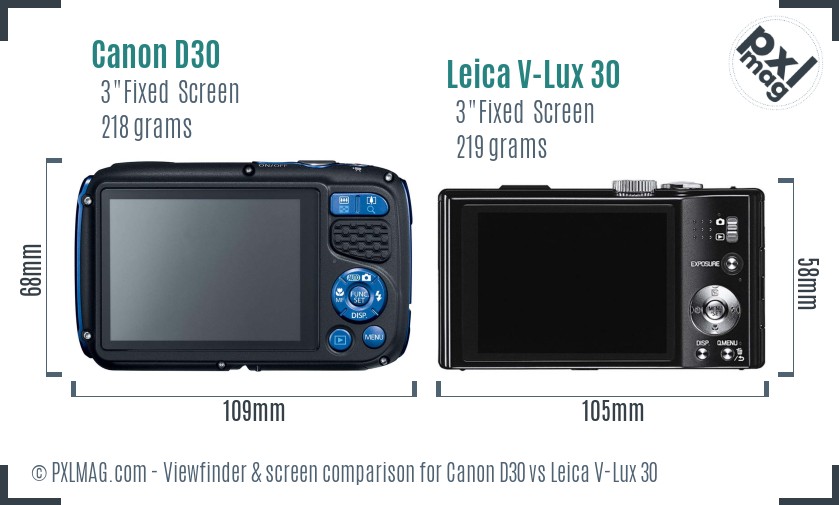 Canon D30 vs Leica V-Lux 30 Screen and Viewfinder comparison