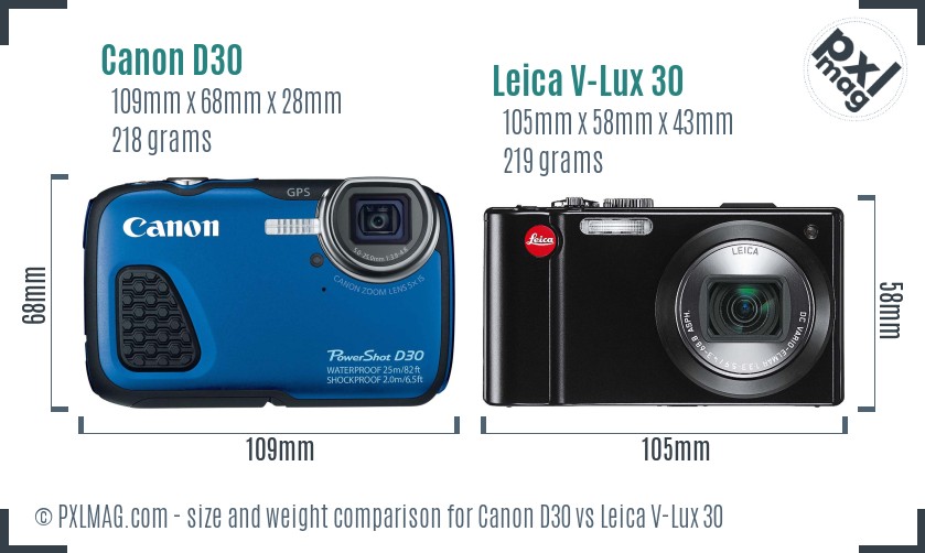 Canon D30 vs Leica V-Lux 30 size comparison