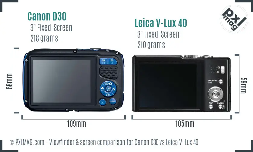 Canon D30 vs Leica V-Lux 40 Screen and Viewfinder comparison